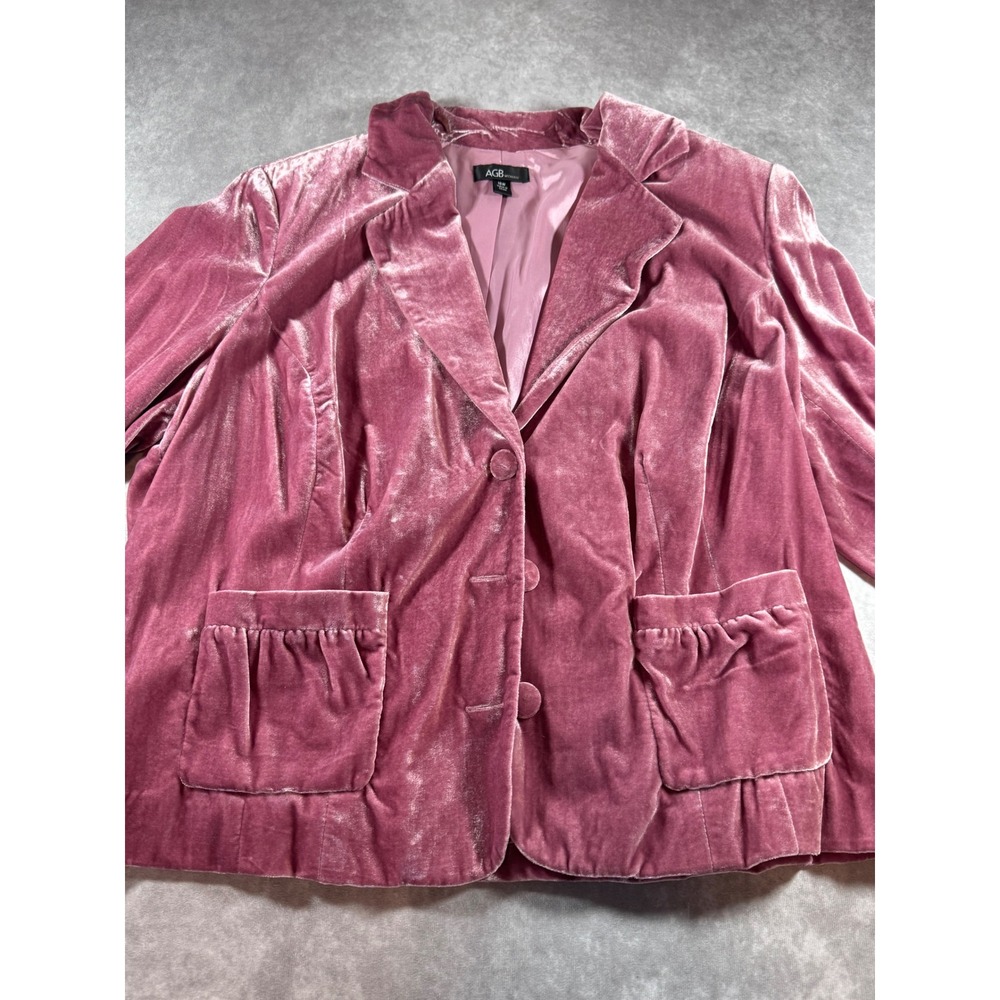 AGB Woman Mauve Pink Velvet Blazer Jacket Size 18W NWT Peplum Back Pockets - Picture 2 of 7